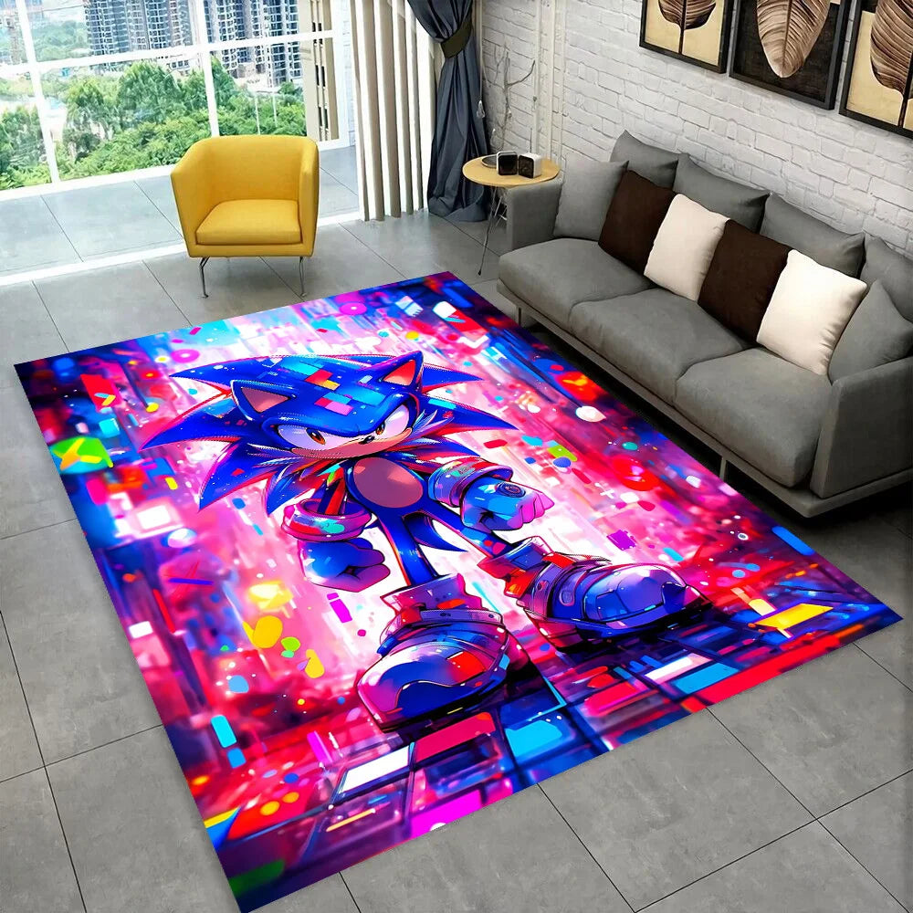 3D Retro Sonic Area Rug – Non-Slip Kids Carpet for Bedroom, Living Room & Playroom