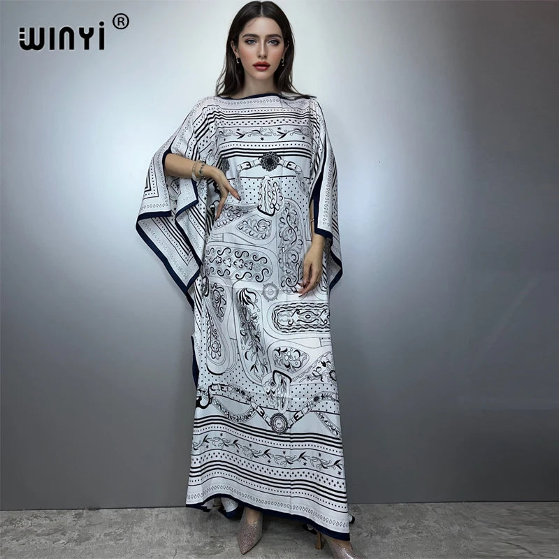 Batwing Maxi Printed Loose Dress — Fashion Design Elegant Party Summer Dress