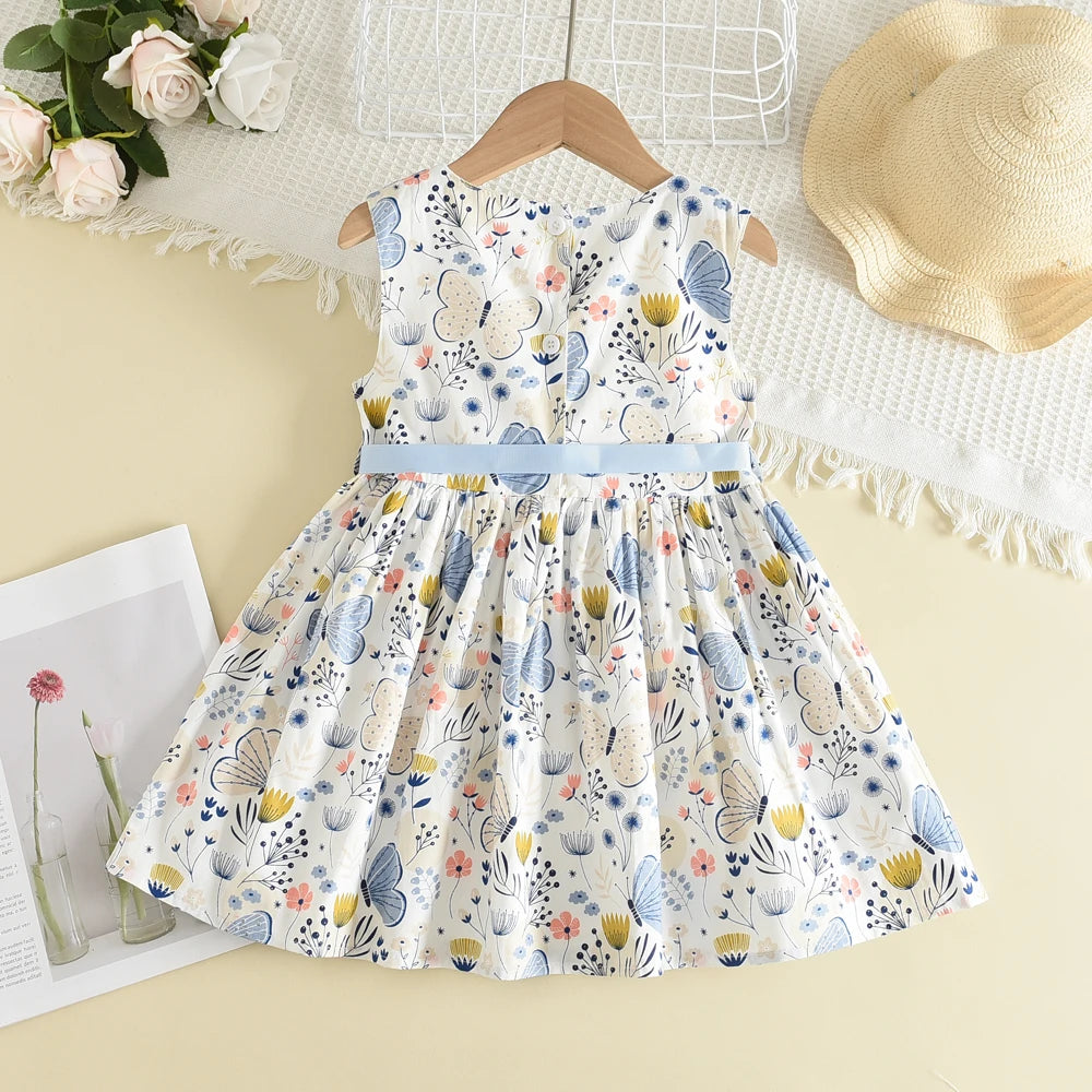 Floral Print Korean Girls Casual Dress — Summer Princess Dress for Children