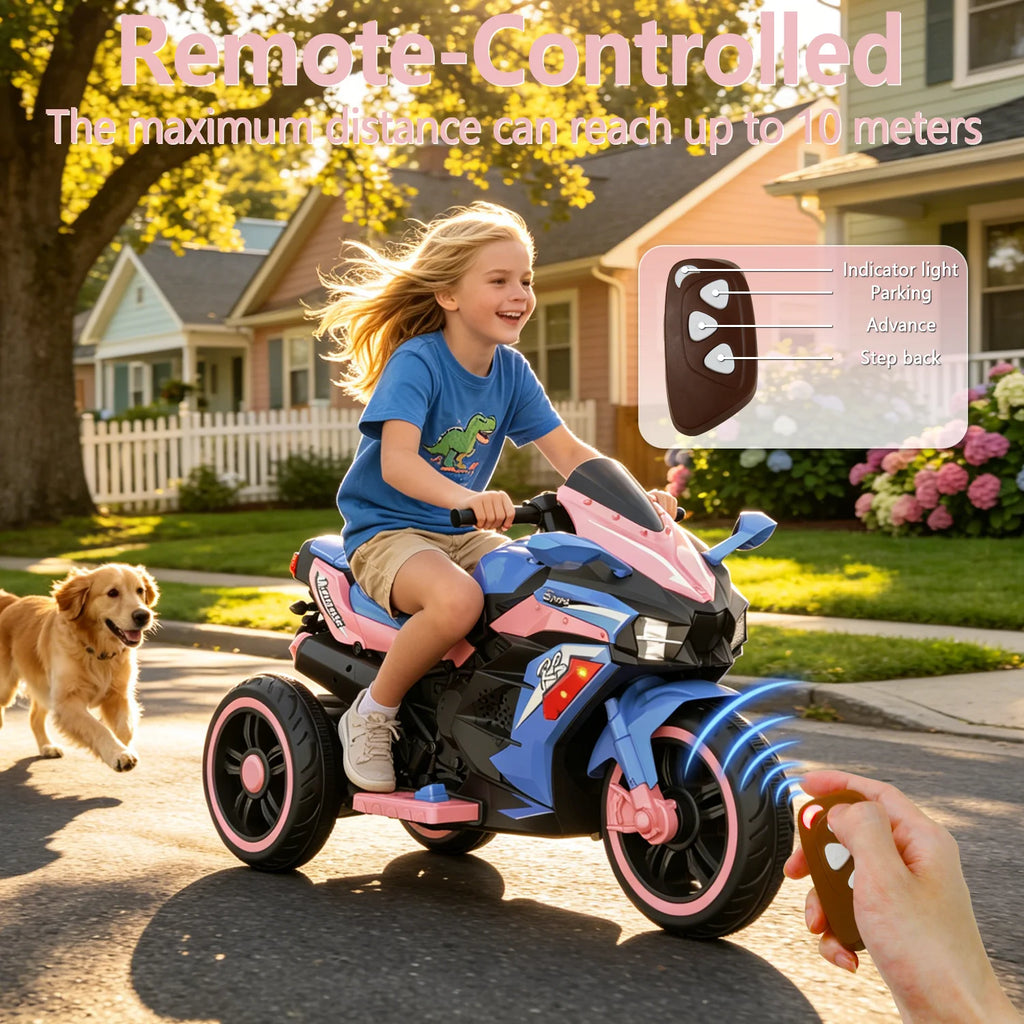 12V Kids Ride-On Motorcycle – Three-Wheel Electric Toy with Remote