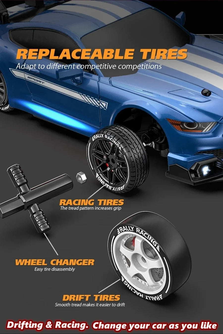 1:24 Scale 4WD RC Drift Car – 20KM/H Off-Road Racing Truck with LED Lights