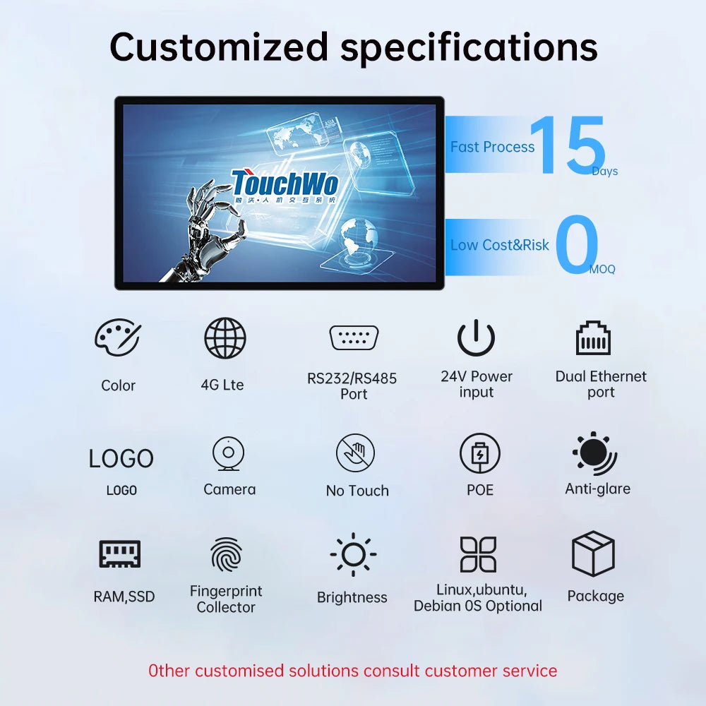 TouchWo Commercial All-in-One PC – 21.5"/23.8"/27" PCAP Touch, Intel UHD, Win10/Android
