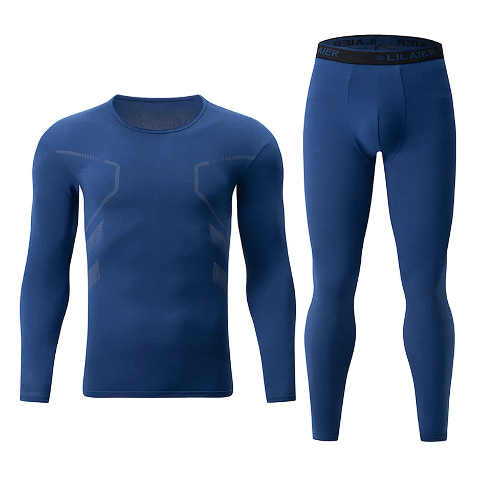 Men's Printed Thermal Underwear Set – 2-Piece Round Neck Sports Suit