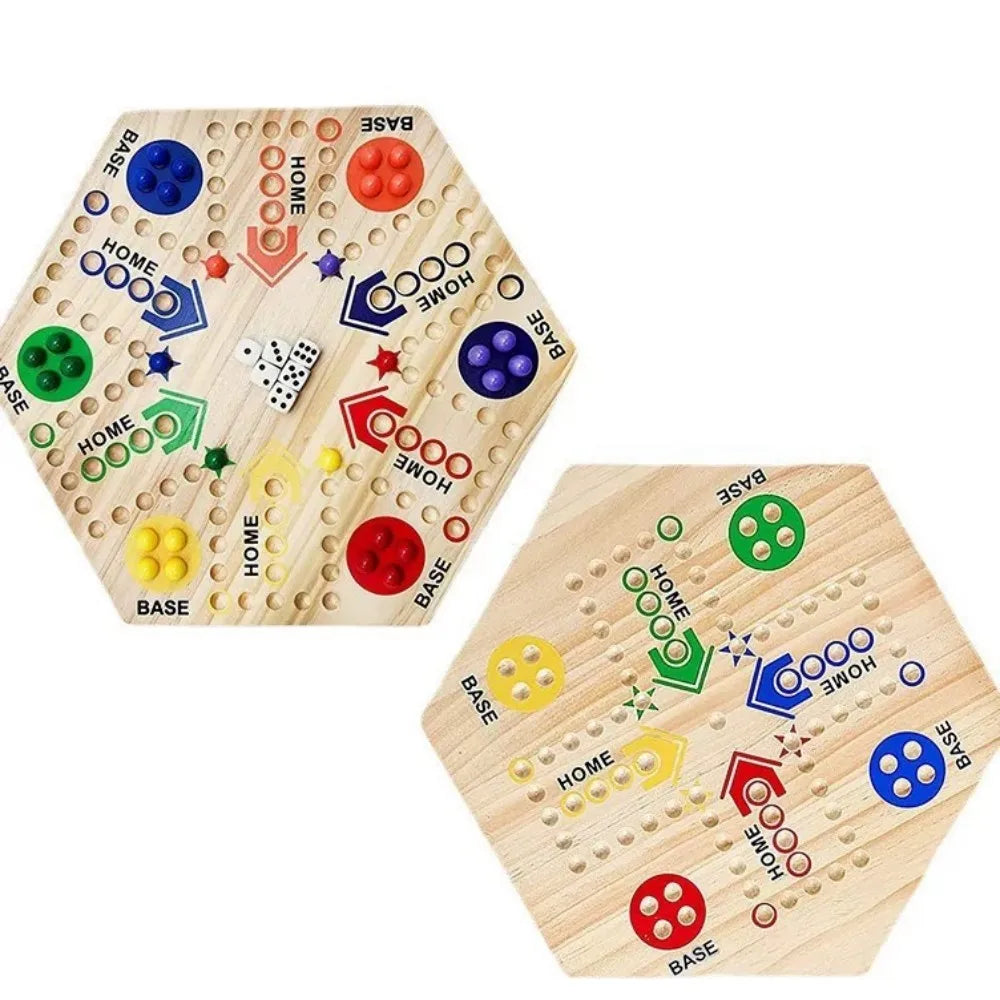 Wahoo Marble Board Game – Double-Sided Wooden Fast Track Game for 4–6 Players, 24 Marbles & 6 Dice