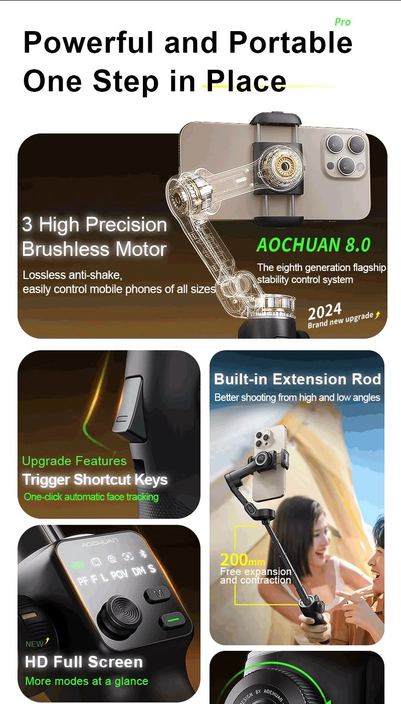 AOCHUAN 3-Axis Handheld Gimbal Phone Stabilizer — Smooth Video for iPhone & Android