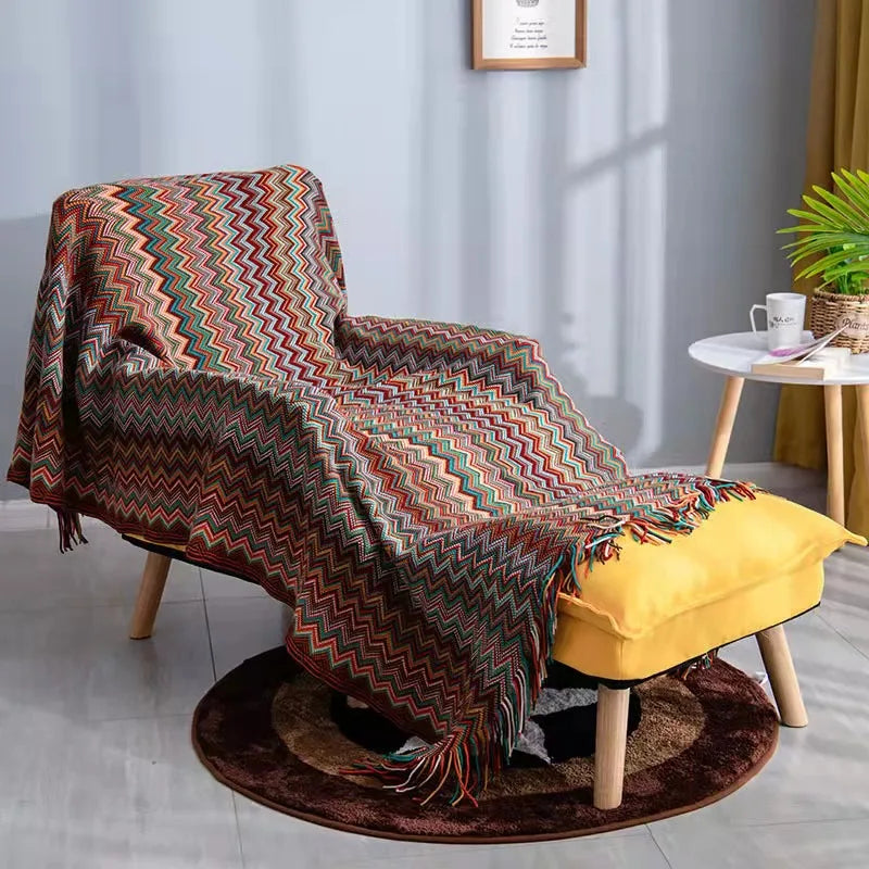 Boho Aztec Throw Blanket – Woven Plaid Sofa Cover, Wall Tapestry & Bed Blanket