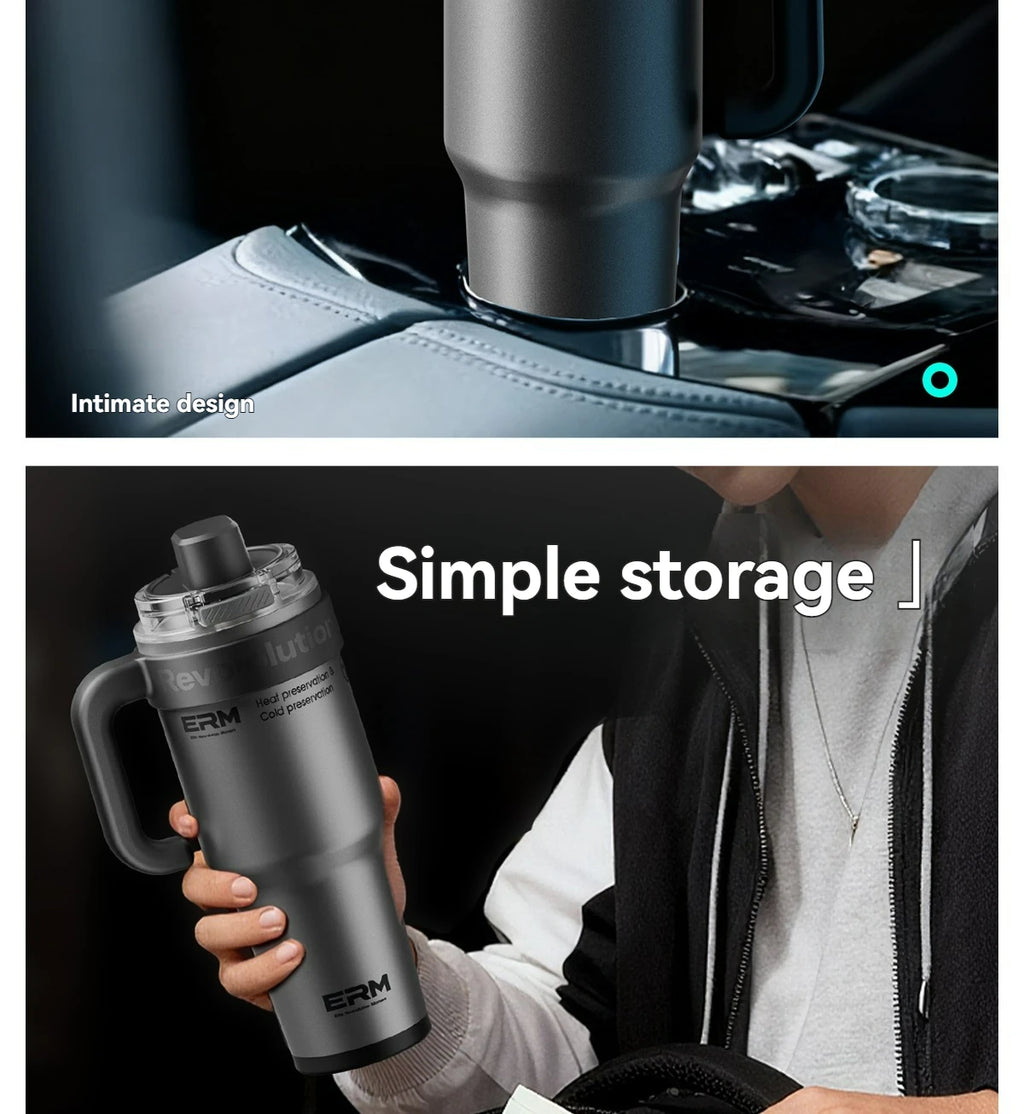1200ml Insulated Tumbler with Straw & Handle