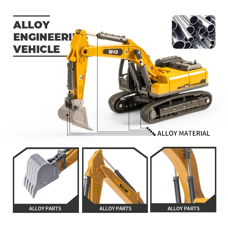 Die-Cast Engineering Vehicle Toy – Excavator, Crane, Bulldozer & Backhoe for Kids