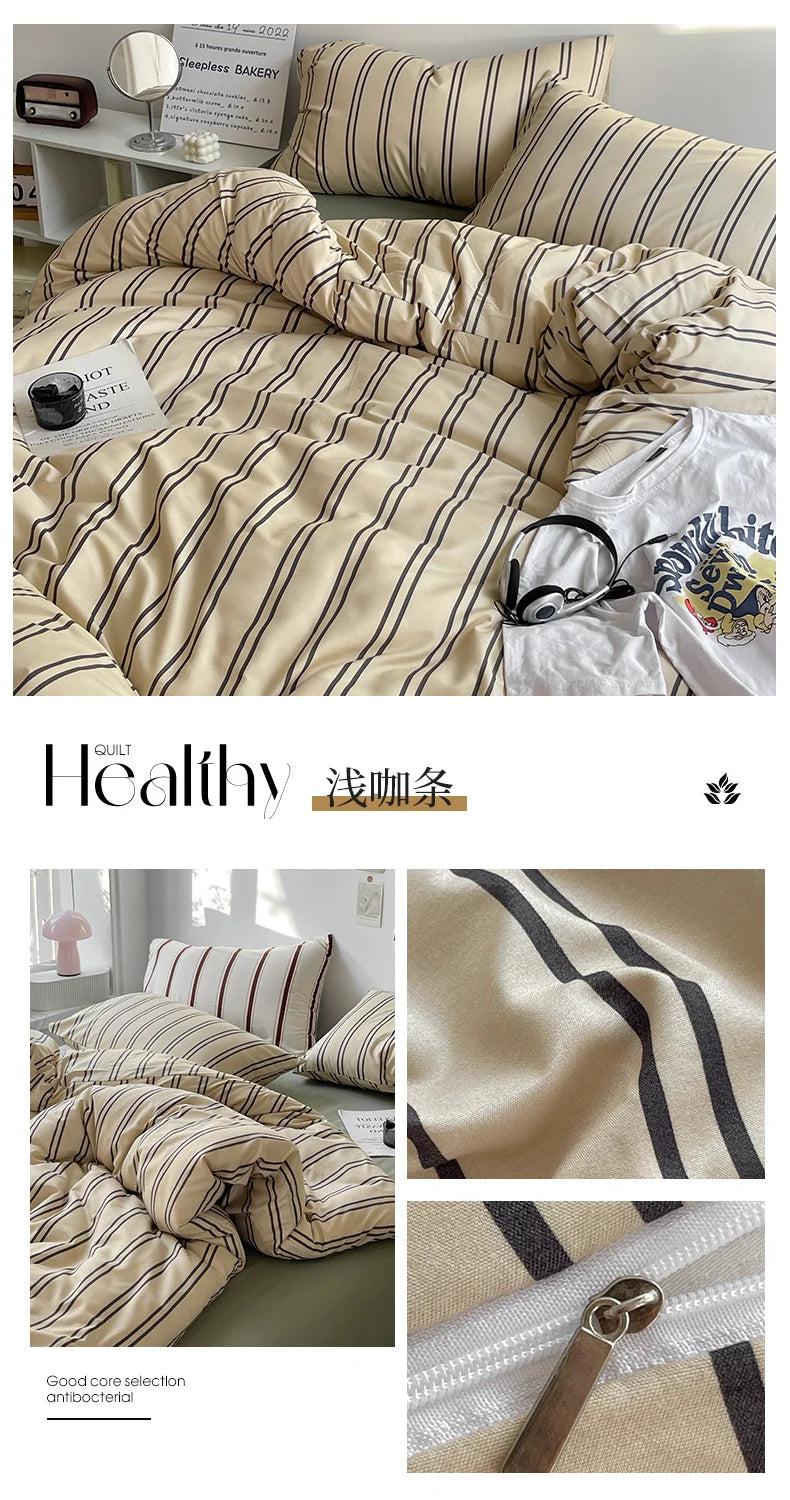 Stripe Bedding Comforter Set – Duvet Cover, Bed Sheet & Pillowcase, Single to King