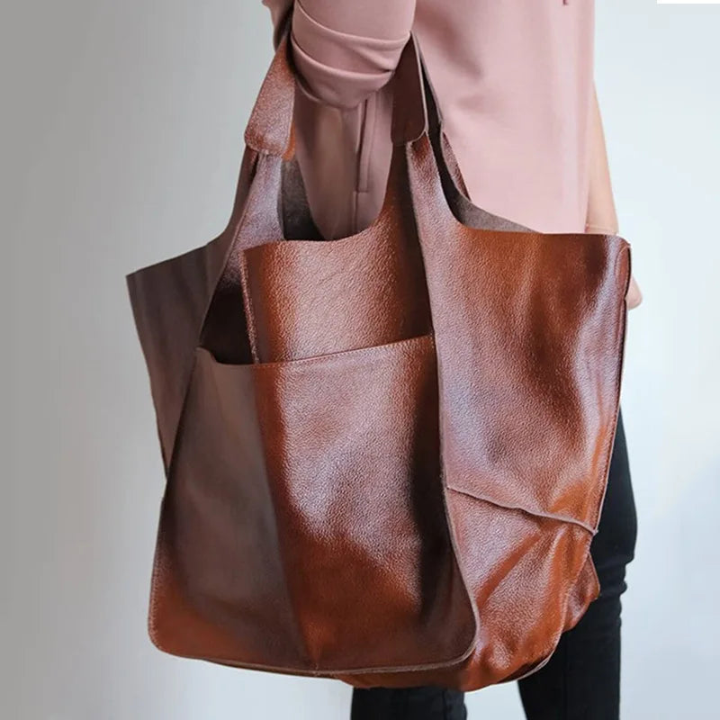 Retro Minimalist Embroidered Large Tote Shoulder Bag – Oversized Shopping Class Bag for Women