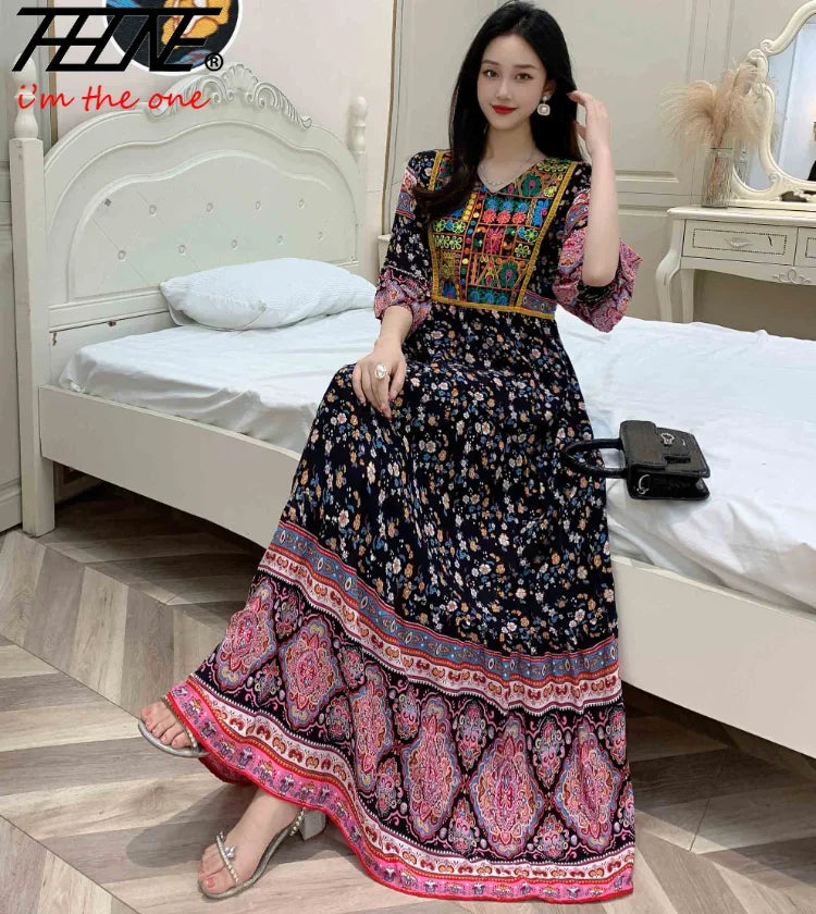 Indian Embroidery Bohemian Beach Maxi Prom Dress — Vintage Elegant Long Party Dress