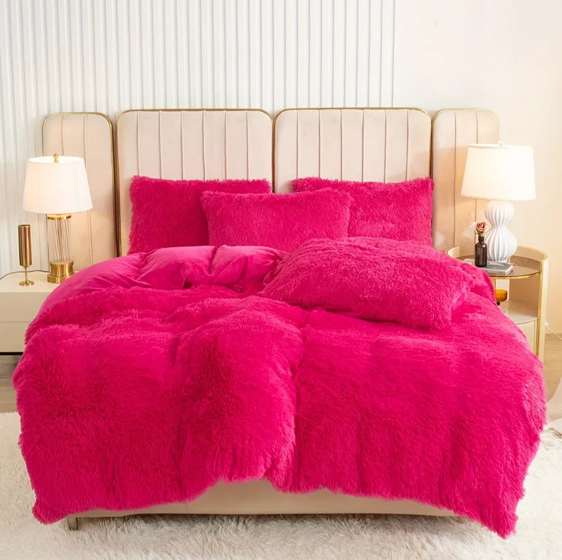 Plush Faux Fur Duvet Cover Set – Luxurious 3-Piece Bedding, 16 Colors & 10 Sizes