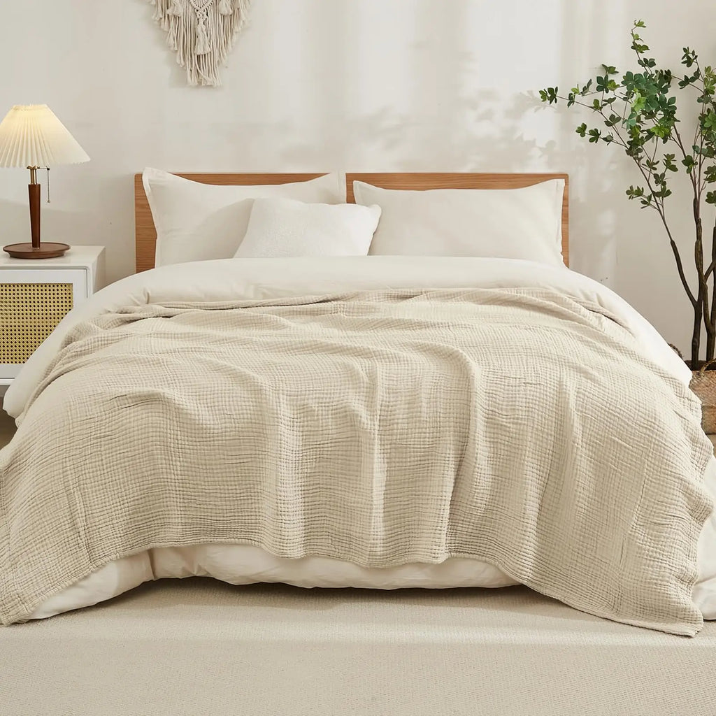 100% Cotton Muslin Gauze Throw Blanket – Lightweight Breathable Bedspread, All Season