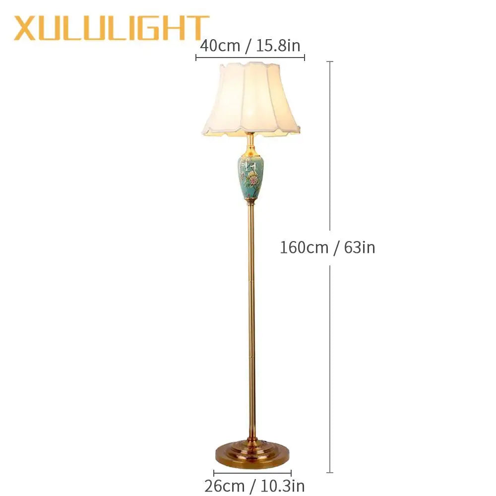 Ceramic Floor Lamp – Fabric Shade & LED Lighting