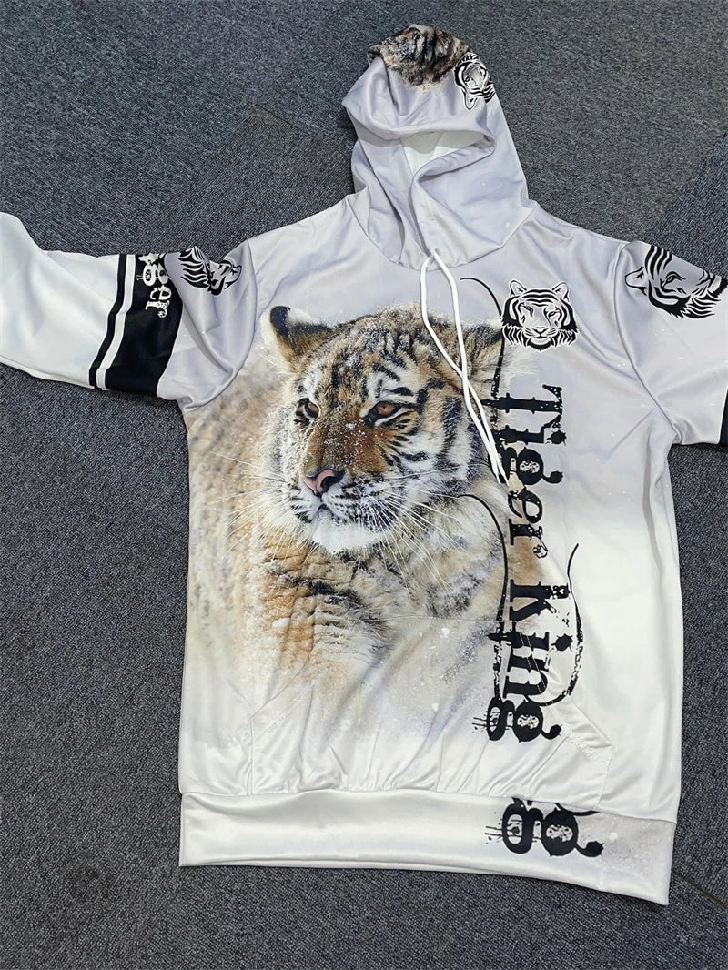 Men's 3D Tiger Print Hoodie & Pants Tracksuit Set – 2-Piece Sportswear