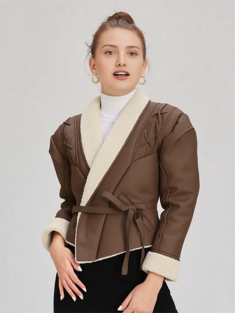 Leather Jackets Women's With Belt Fur Coat Streetwear Fashion Solid Outwear Woman Elegant Jackets Chaqueta De Cuero Para Mujer
