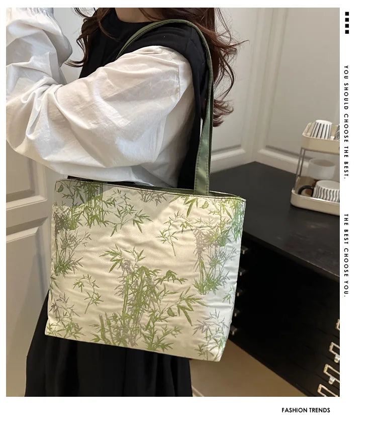 Floral Embroidery PU Tote Bag – Large Capacity Shoulder Crossbody Armpit Bag for Women