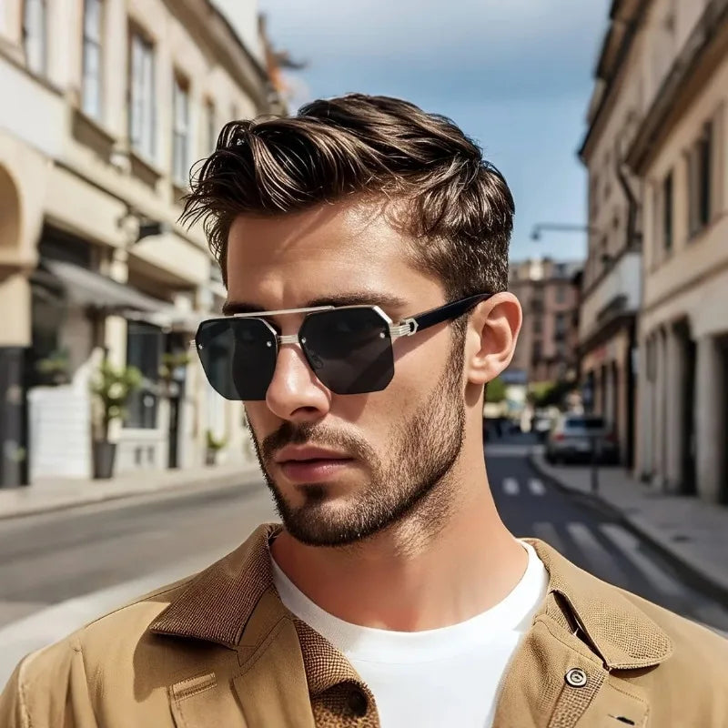 Men's Square Half-Frame Metal Sunglasses – UV400 Photochromic Retro Fashion Eyewear, 5 Lens Colors