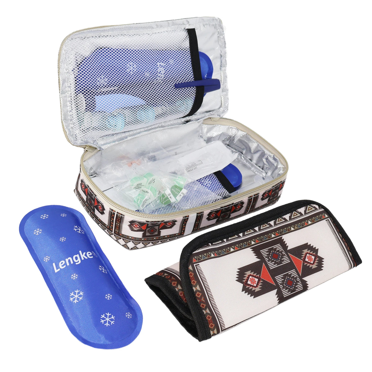 Large Portable Insulin Cooler Travel Bag – Lightweight Boho Flower Print for Outdoor Camping & Travel