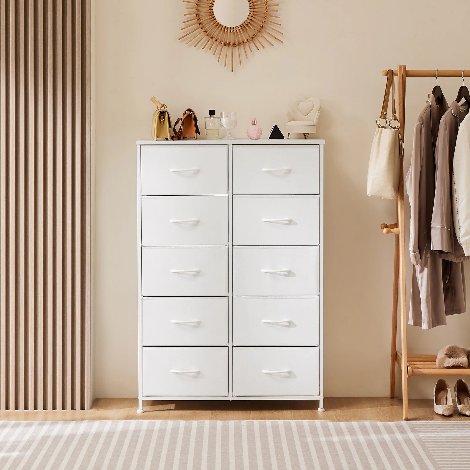 JHK 10-Drawer Fabric Wardrobe Storage Cabinet — Steel Frame