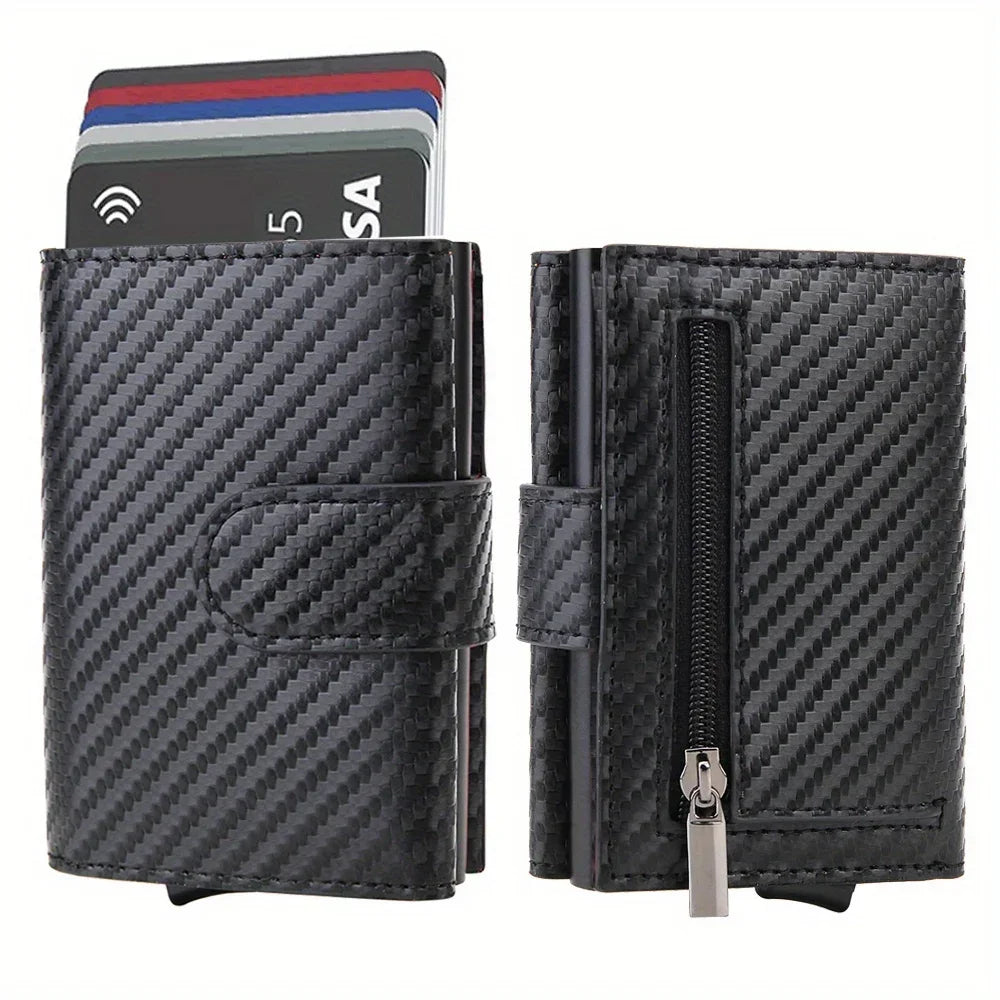 RFID Microfiber Leather Men's Trifold Wallet – Slim Card Holder with Coin Pocket