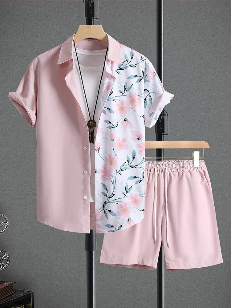 Men's Hawaiian Short Sleeve Shirt & Beach Shorts Set – Summer Vacation 2-Piece