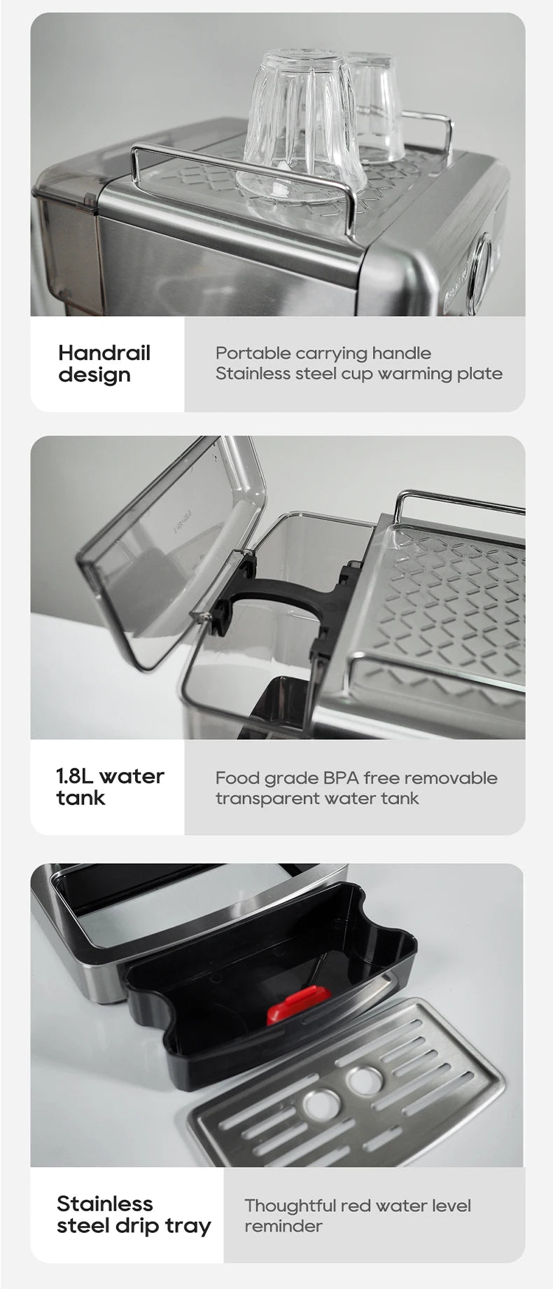 HiBREW H10A 20-Bar Semi-Automatic Espresso Machine | 58mm Portafilter, Temperature Control, Stainless Steel