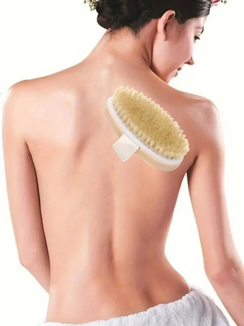 Natural Bristle Body Spa Brush – Wet & Dry Skin Soft Bath Massager