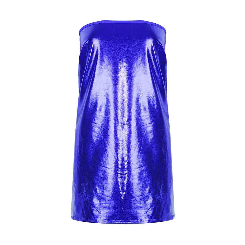 PU Leather Chest Wrap Mini Dress — Sleeveless Solid Clubwear Skirt