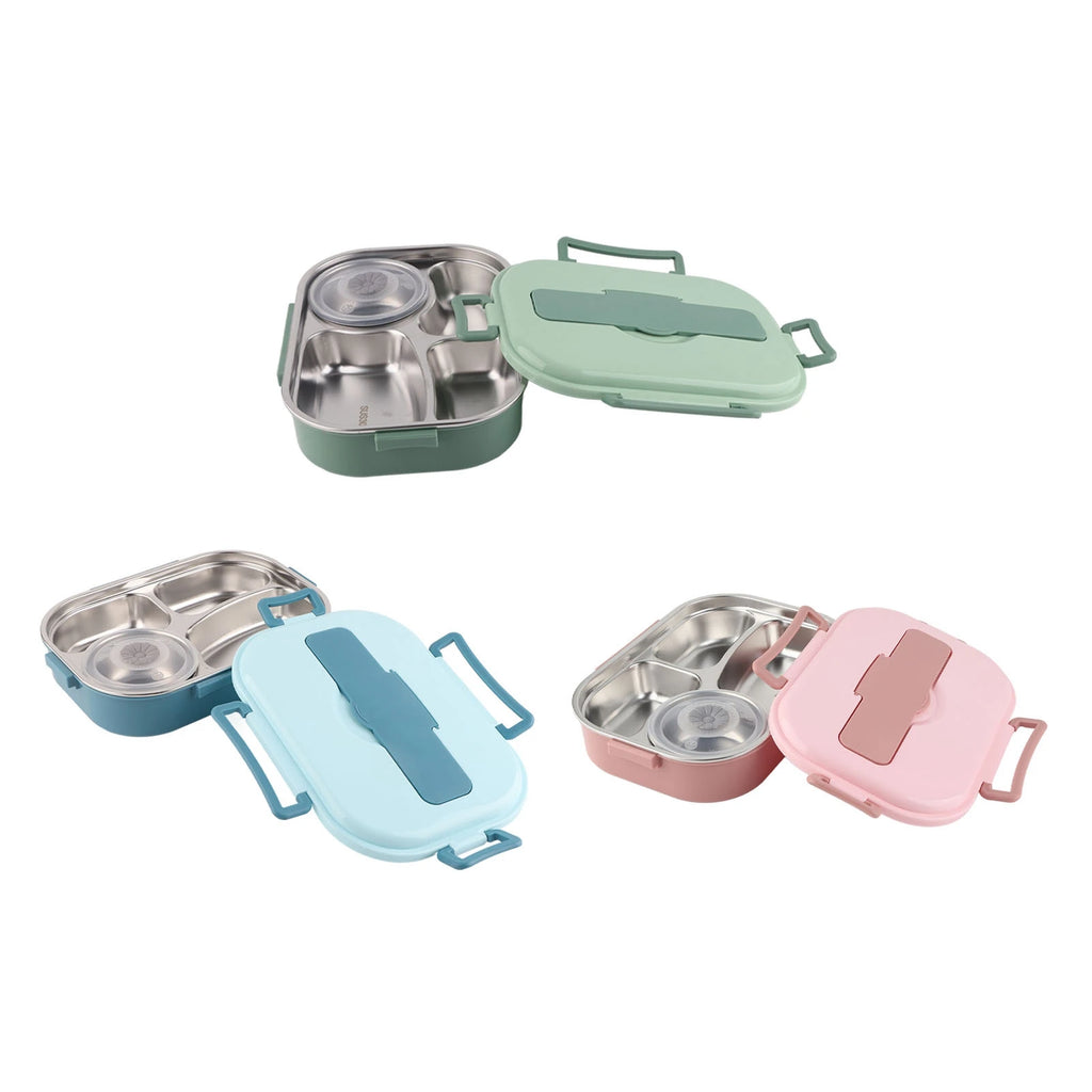 1500ml 4-Compartment Bento Lunch Box – Stainless Steel