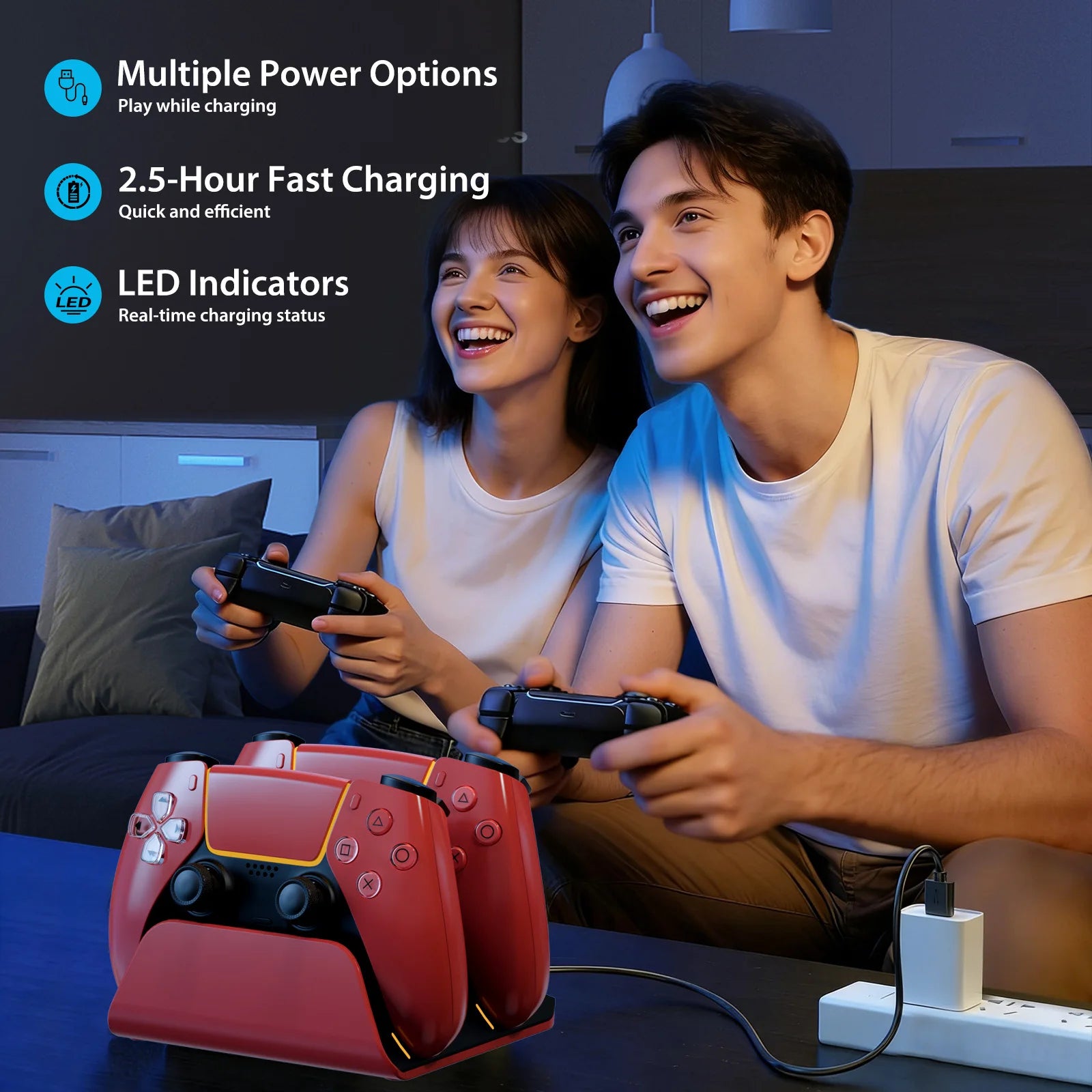 PS5 Dual Controller Fast Charging Dock – Wireless Gamepad Charger Station