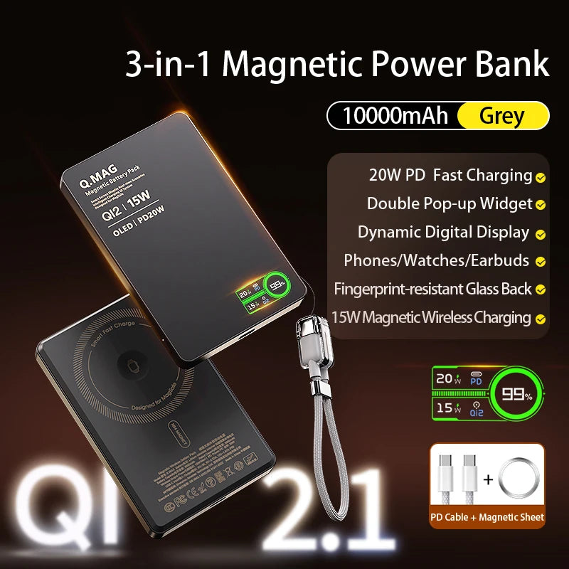 Qi2 Magnetic Power Bank — 15W MagSafe Fast Wireless Charging for iPhone