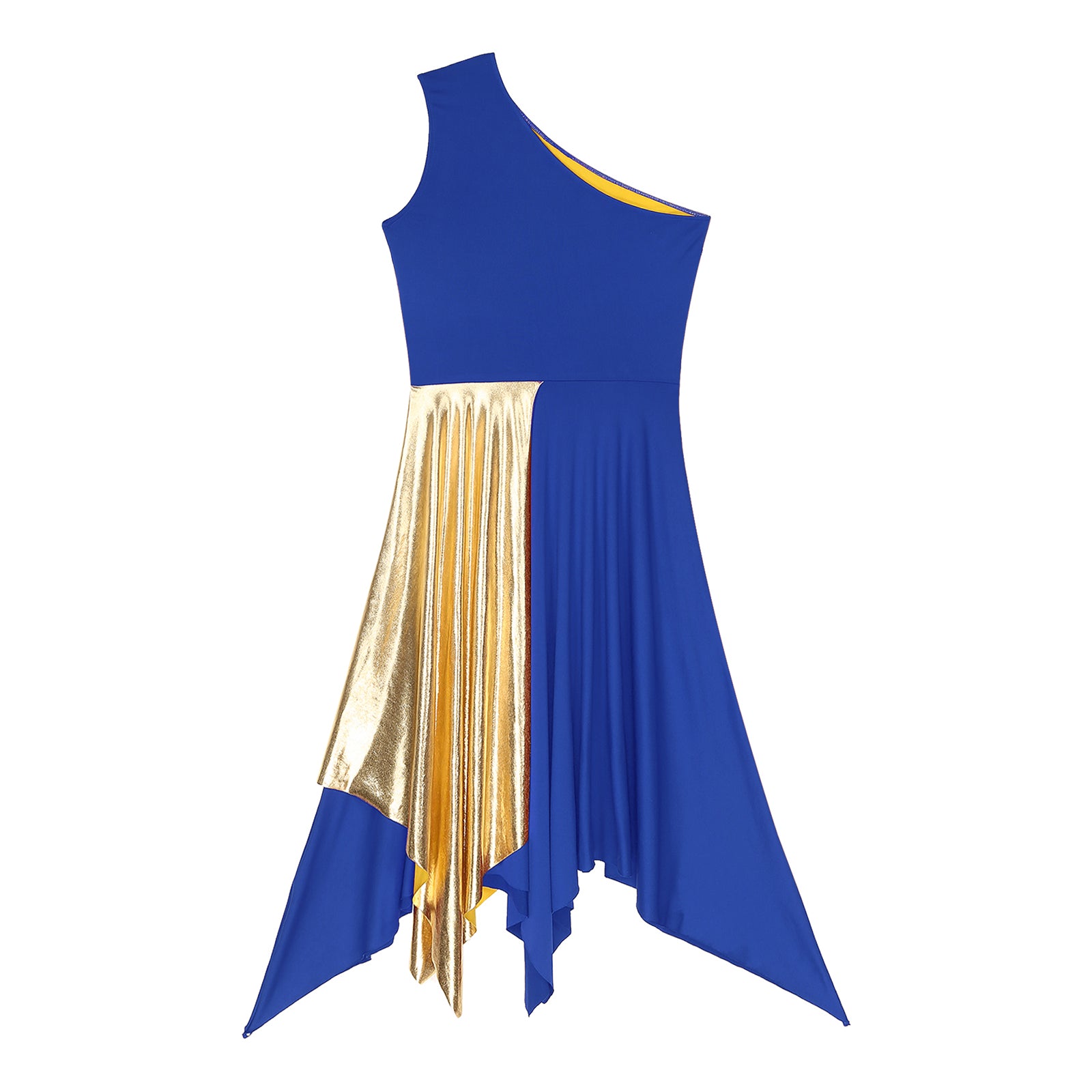 One Shoulder Irregular Hem Dance Performance Dress — Lyrical Worship Dancewear Costume