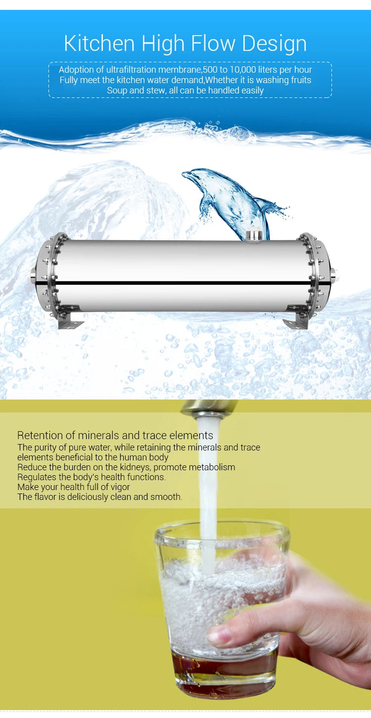 3000L Home Water Purifier — Stainless Steel PVDF Ultrafiltration, Washable & Direct-Drinking