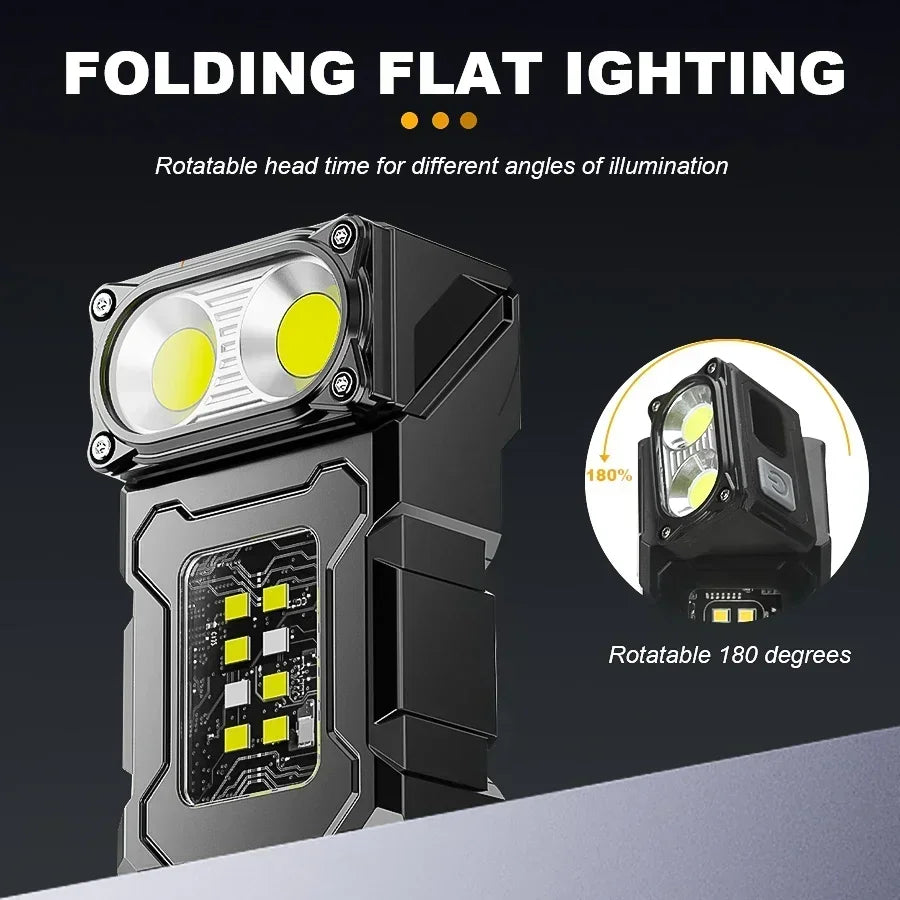 Mini USB Rechargeable LED Flashlight – COB Side Light, Magnetic Tail & Emergency Camping Lantern