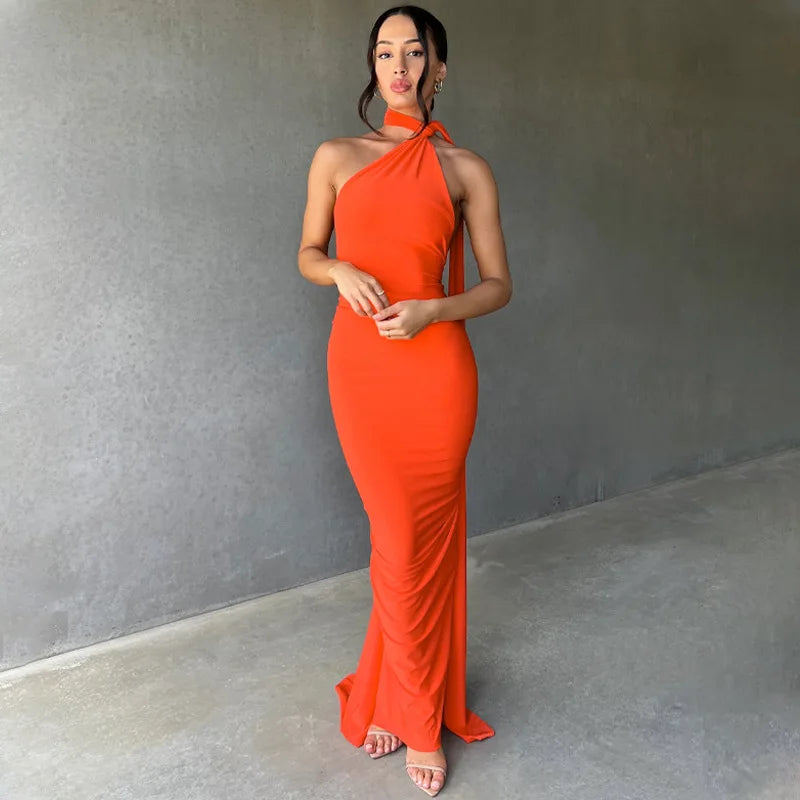 Backless Ruched Slim Bodycon Maxi Dress — Elegant Formal Wedding Guest Evening Dress