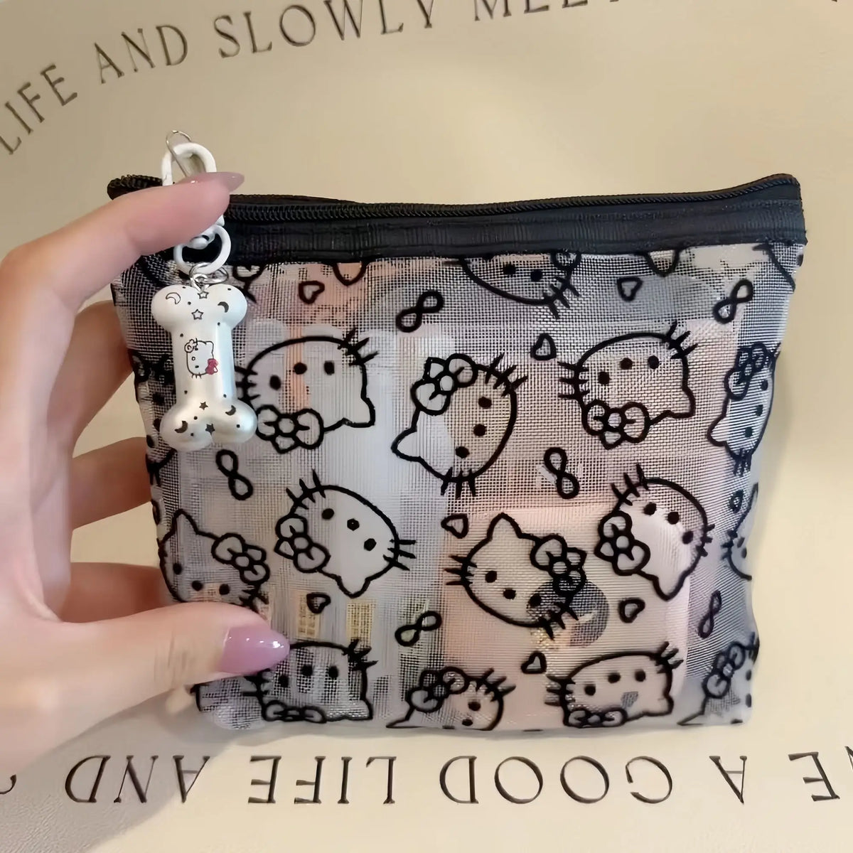 Kawaii Hello Kitty Lace Cosmetic Bag – Cute Vintage Mesh Makeup & Coin Purse Gift