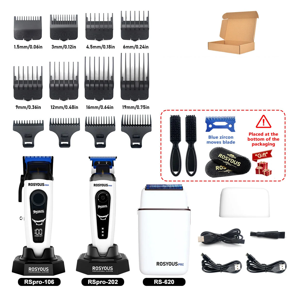 ROSYOUS Professional Brushless Hair Clipper – DLC Blade, LED Display, Base Charger, 240-Min Runtime