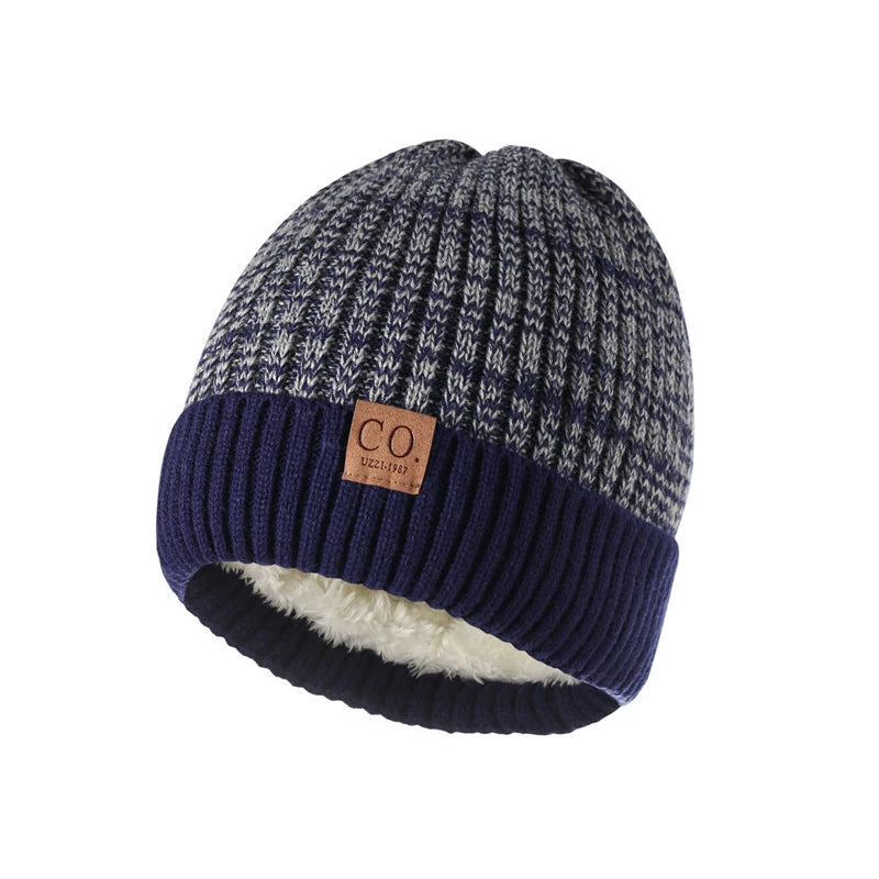 Unisex Two-Tone Fur Lined Winter Beanie Hat — Warm Knitted Fashion Cap for Men & Women