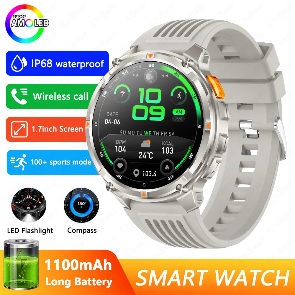 T-Rex3 Pro GPS Military Smartwatch – 1100mAh, 5ATM Waterproof, Sports Run Tracker & Compass