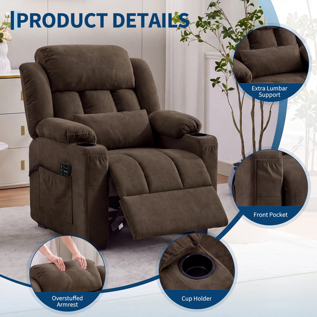 Power Recliner with Heat, Massage & 22-Inch Seat