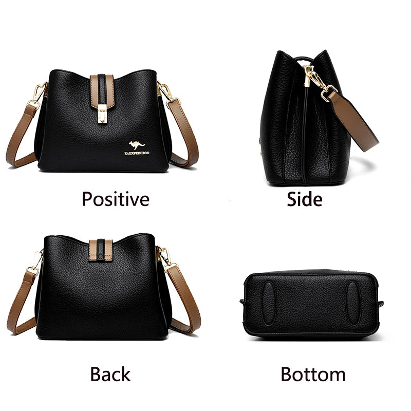 KMFFLY Patchwork Lock Square Shoulder Crossbody Bag – High Capacity PU Leather Handbag for Women
