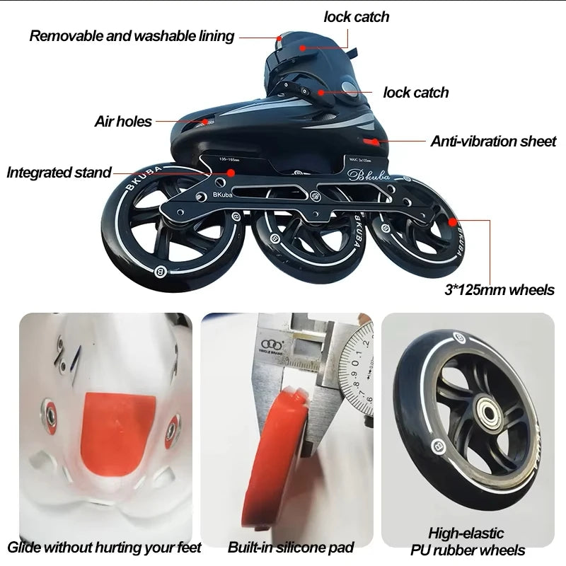 Pro 3-Wheel Inline Speed Skates – Racing Skates for Kids, Indoor & Outdoor Sports