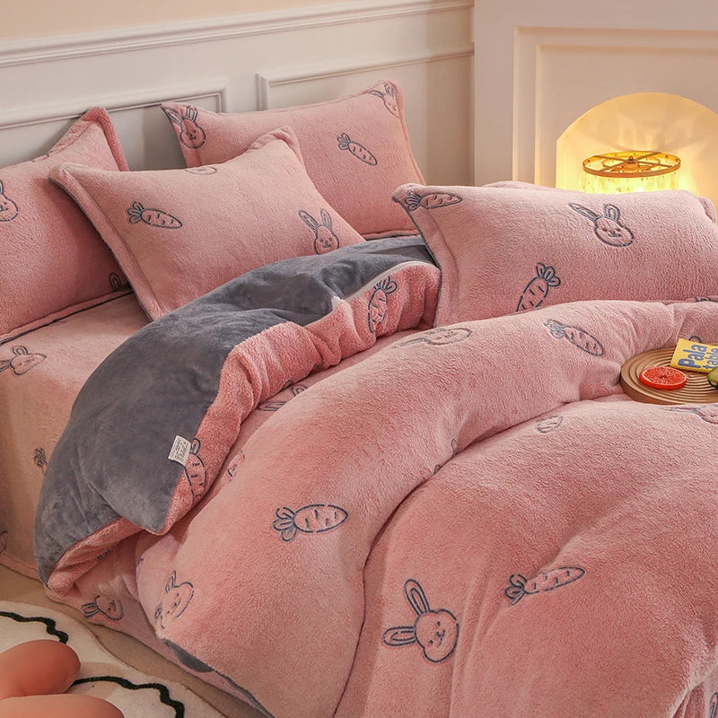 Double-Sided Flannel Coral Fleece Duvet Cover – Thick Warm Winter Bedding, 8 Colors & 6 Sizes