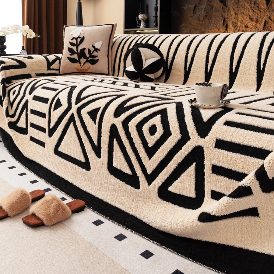 Bohemian Vintage Sofa Protector – Anti-Slip Interlaced Sofa Blanket, Pet-Friendly Luxury Cover