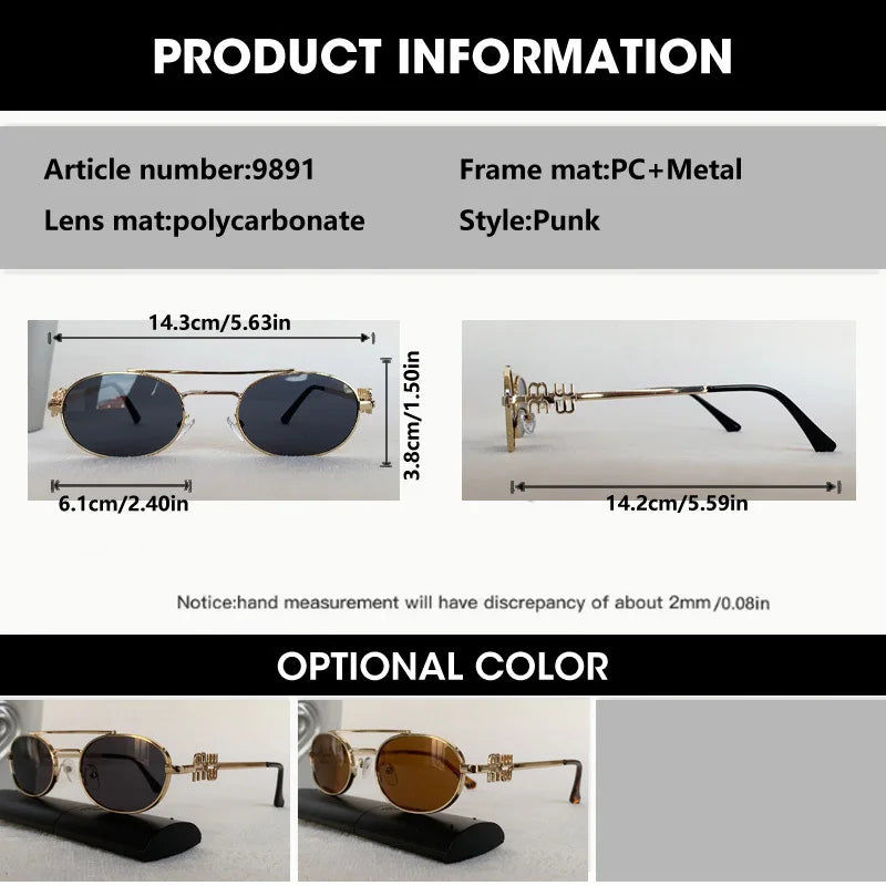 OCYCO Small Punk Oval Sunglasses | Metal Double Bridge UV Protection Designer Shades for Men & Women
