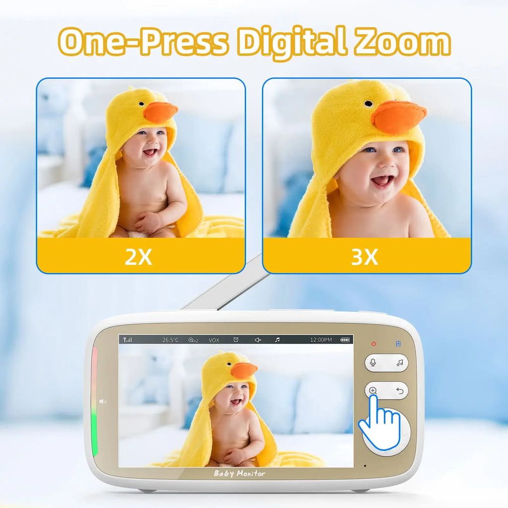 5" WiFi Baby Monitor – PTZ 355°, 3x Zoom, Night Vision, 2-Way Audio, App + Monitor, 22H Battery