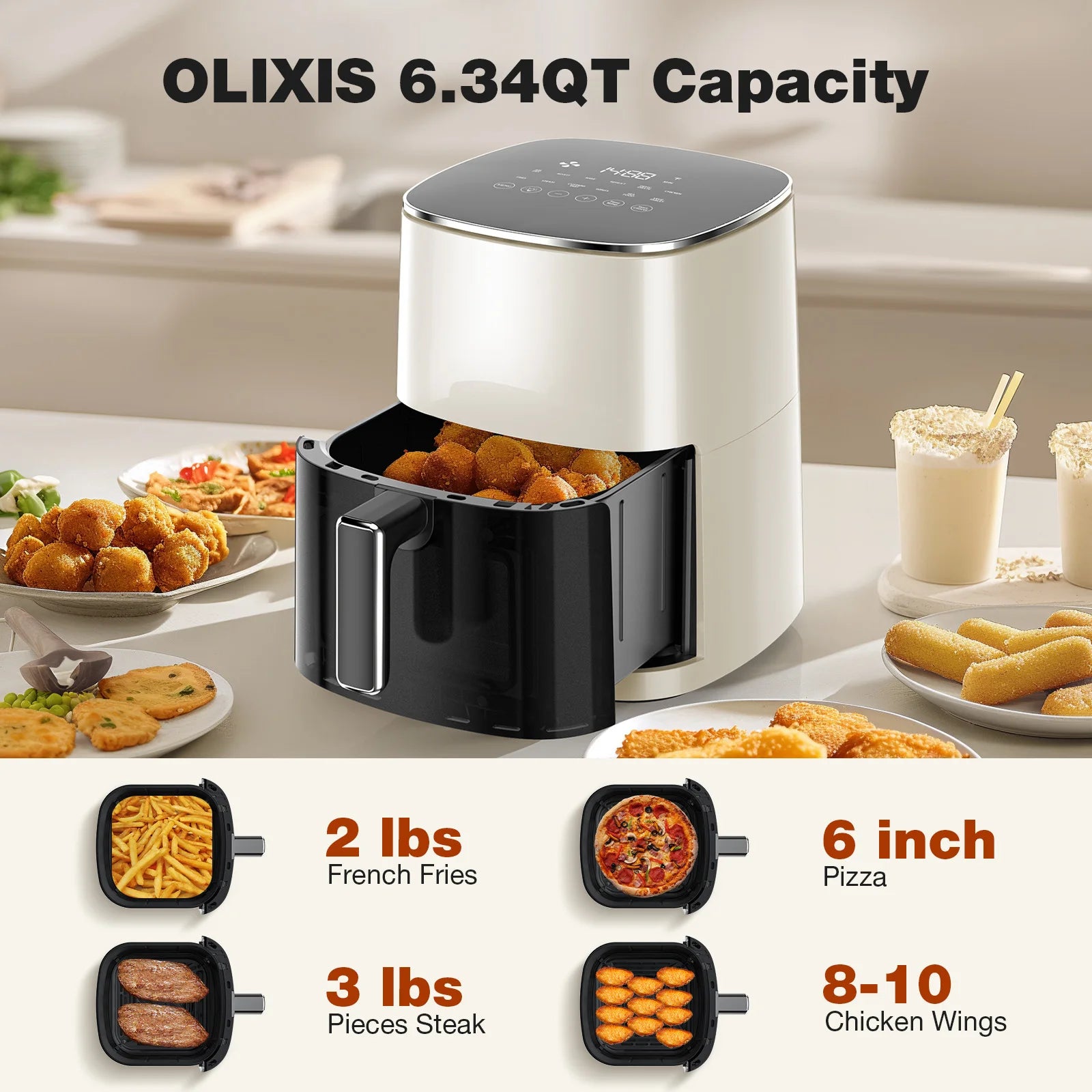 6 Quart Air Fryer with Window — 12-in-1 Square Electric Air Fryer, 400°F