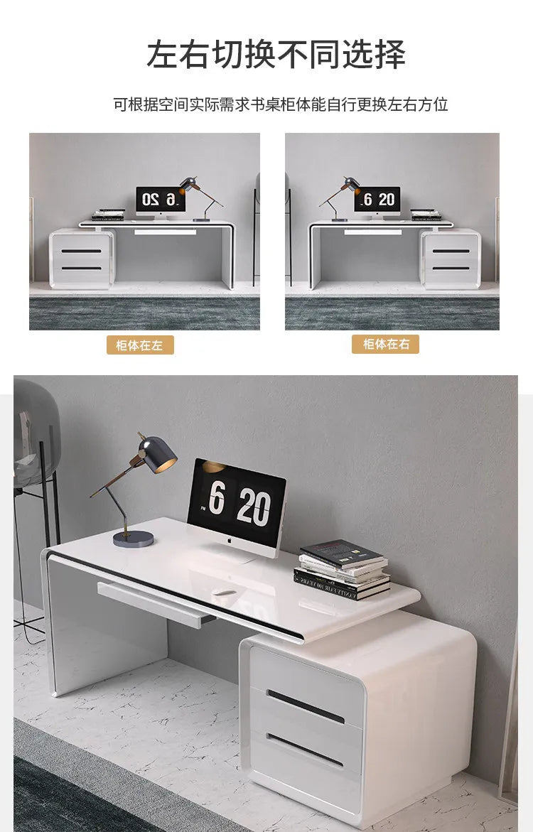 Modern Office Computer Desk with Cabinet & Keyboard Shelf — MDF Writing Workstation