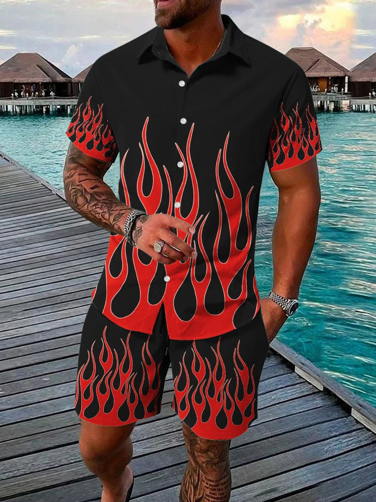 Men's Hawaiian Short Sleeve Shirt & Beach Shorts Set – Resort 2-Piece